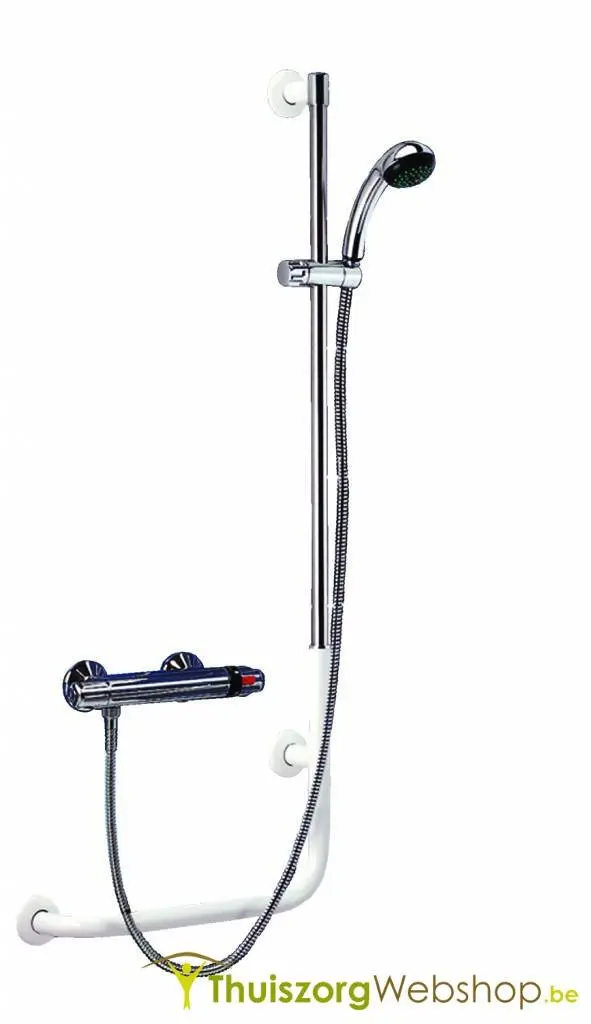 Support mural en forme de L avec pomme de douche et flexible de raccordement