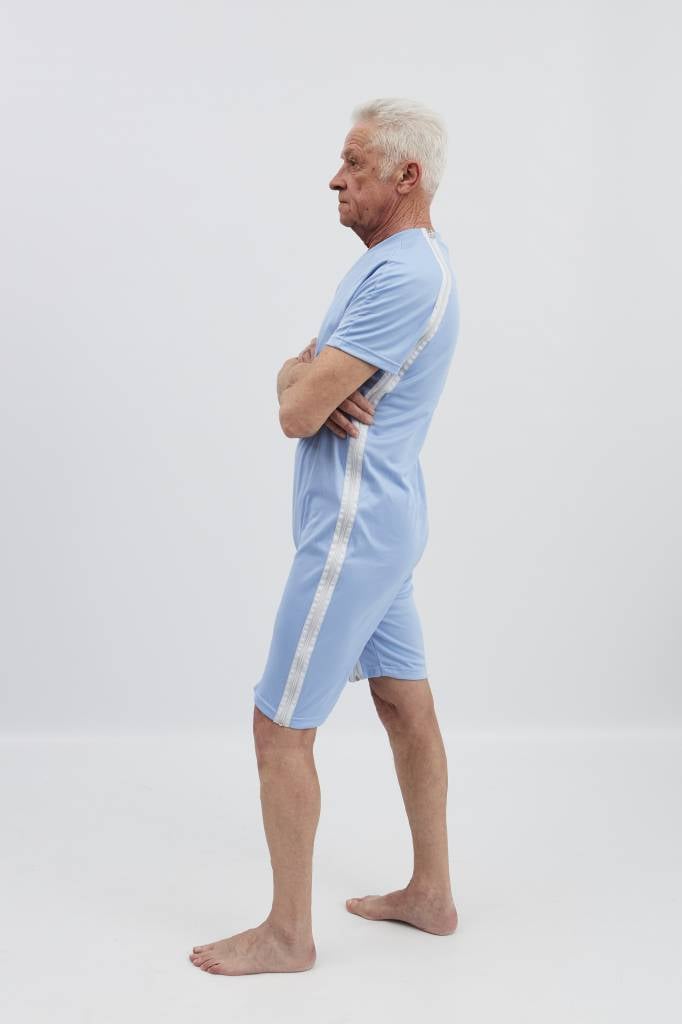 Corps bleu avec fermeture à glissière par l'épaule à la couture latérale