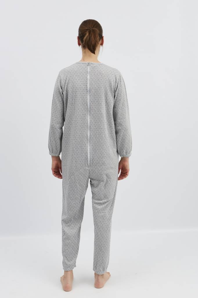 Grijze winter pyjama met ritssluiting op de rug