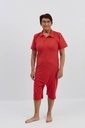 Red polo in 1 piece with zipper between the legs