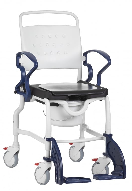 Chaise de douche/toilette réglable en hauteur avec repose-pieds pivotants et amovibles