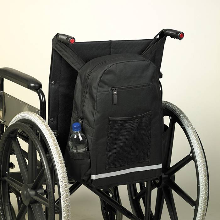 Trendy black storage bag for the back of the wheelchair 