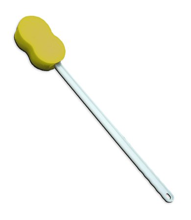 Bath sponge on white bendable plastic handle