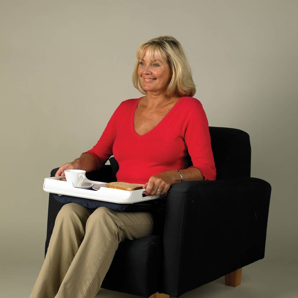 Non-slip tray with bean bag cushion at the bottom