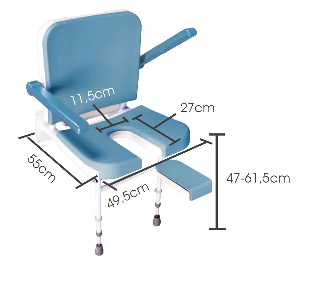 Douchezit voor muurbevestiging EASA Grand Comfort met armsteunen en rugleuning