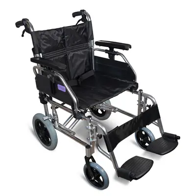 Transport wheelchair with folding armrest 