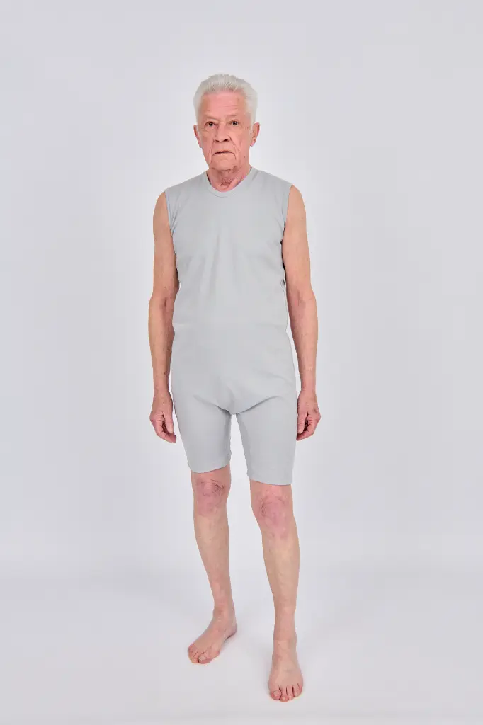 Grey sleeveless bodysuit, zipper closure at the back