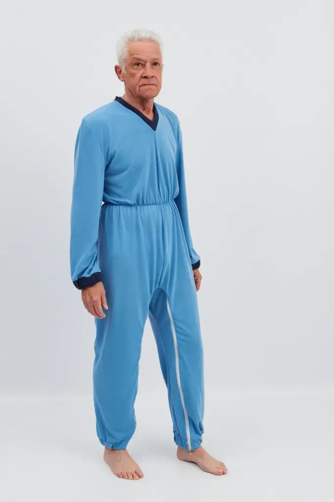 Sleepwear with zipper at the back and between the legs