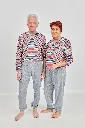 Sleepwear with zipper at the back and between the legs, striped top with plain pants