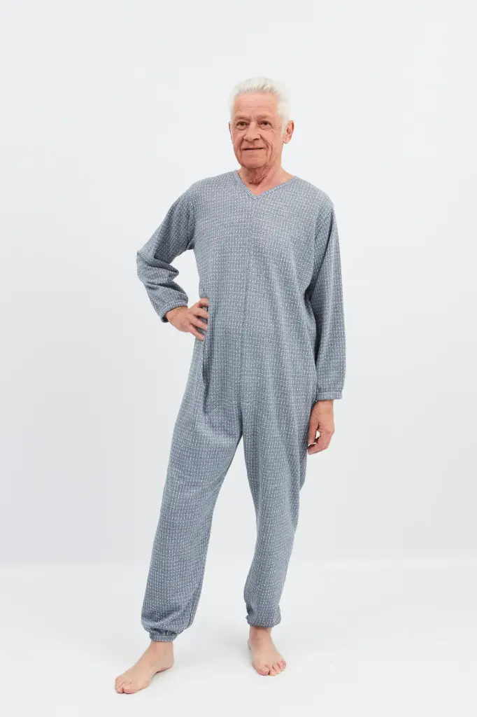 Blauer Winterpyjama mit Reißverschluss hinten