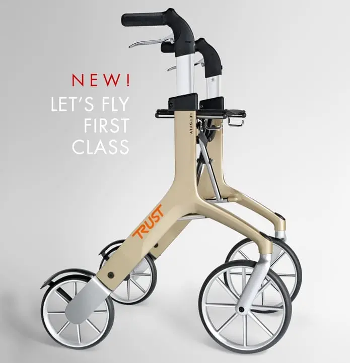 Let's Fly rollator + matching luggage bag – Stylish lightweight rollator for indoor and outdoor use