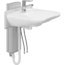 PLUS washbasin wall frame, electrically height-adjustable and MATRIX CURVE washbasin