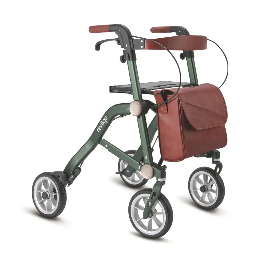 Compacte Dubbel Plooibare Lichtgewicht Rollator (6,5 kg) met Tas, Rugleuning & Stokhouder