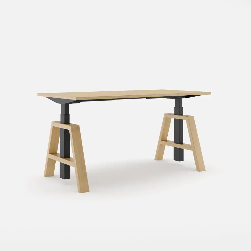 SLS 670 PRO bureau met bamboe A-poten – premium elektrisch verstelbaar designbureau