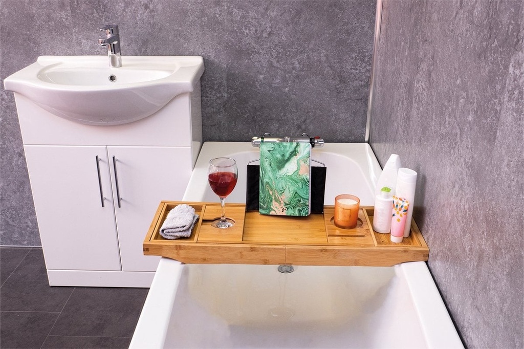 Bed- en badtafel met uitschuifbare zijkanten en poten