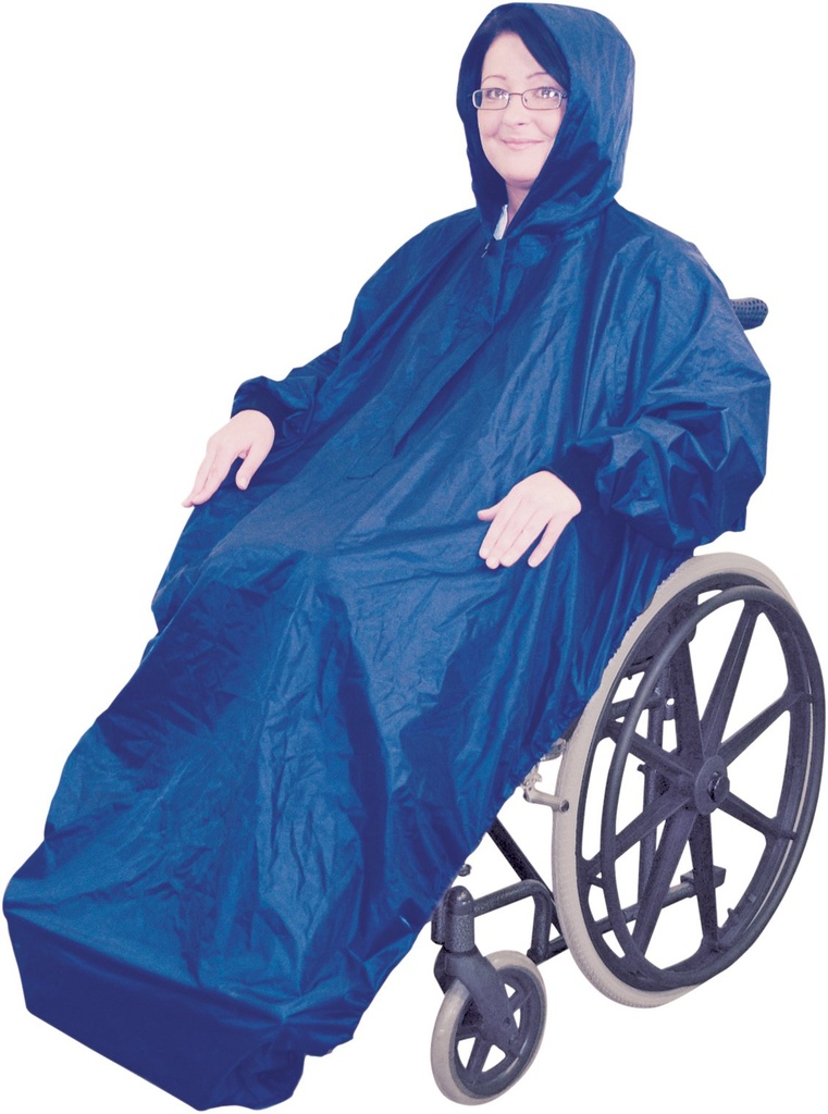 Fleece-lined raincoat with sleeves for wheelchair users