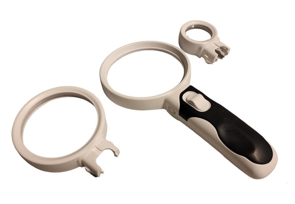 Handliche LED-Lupe mit 3 Linsen