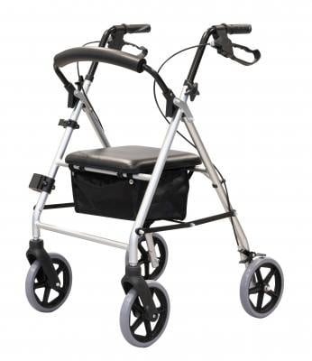 GCARE Rollator, 4 Räder, faltbar, hellgraues Aluminium