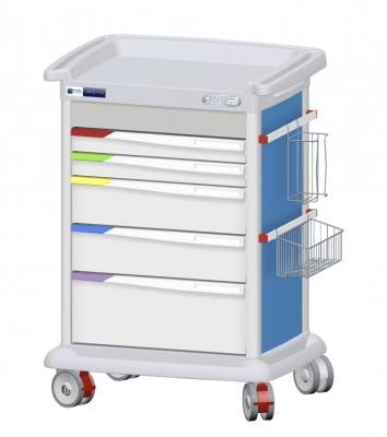 Preciso verzorgingskar met 9 modules, hoogte 110 cm, uigerust met 5 lades, kleur: blauw