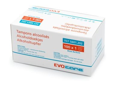 Lingettes alcoolisées Evocare - Boîte de 100