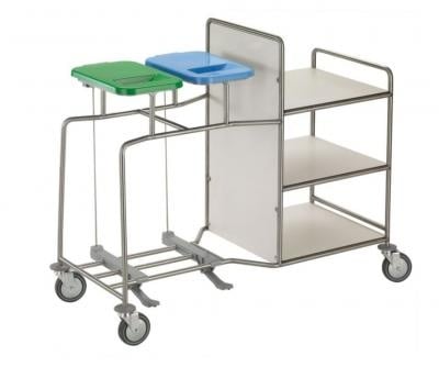 Combination laundry trolley with 2 bag holders, 2 white lids, foot pedal