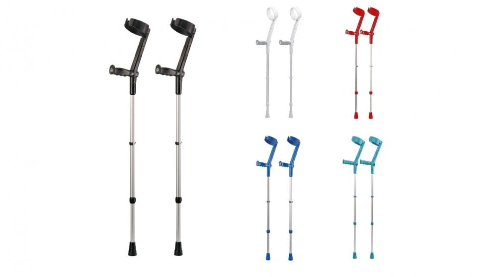 Crutches with "closed" armrest and ergonomic soft handle