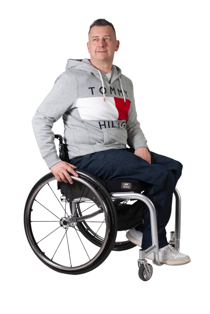 Pantalon pour fauteuil roulant avec fermeture éclair profonde et fermeture à crochets - jeans foncés