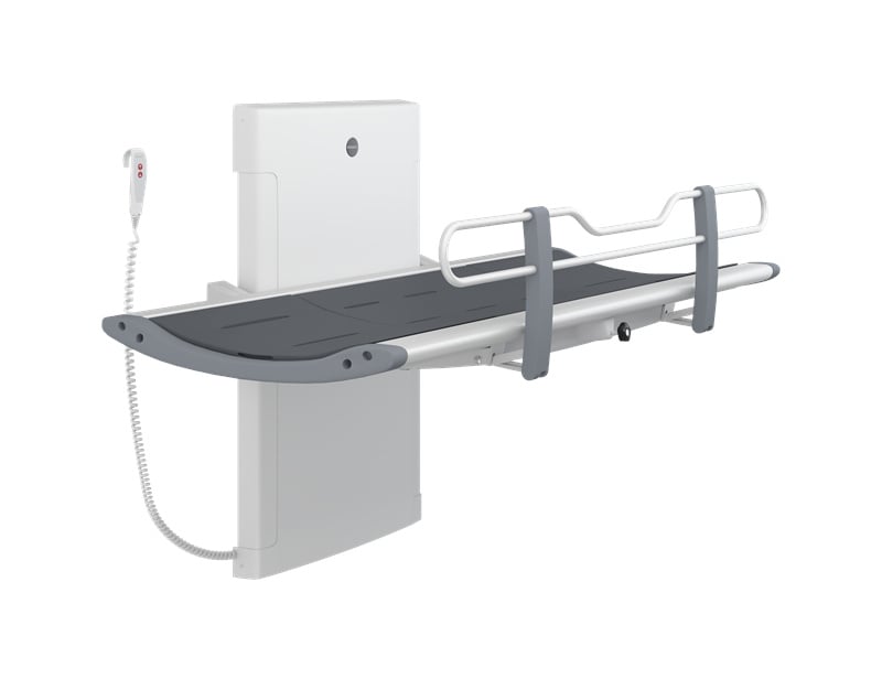 Brancard de douche SCT 3000, réglable en hauteur électriquement.