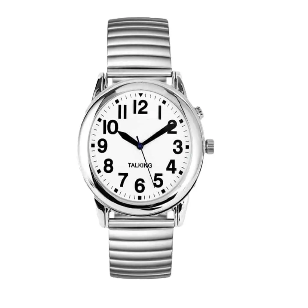 Dutch speaking analogue watch with steel stretch strap and 1 alarm – visually impaired (ladies/men's model)