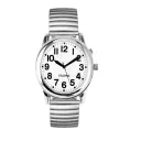 Dutch speaking analogue watch with steel stretch strap and 1 alarm – visually impaired (ladies/men's model)