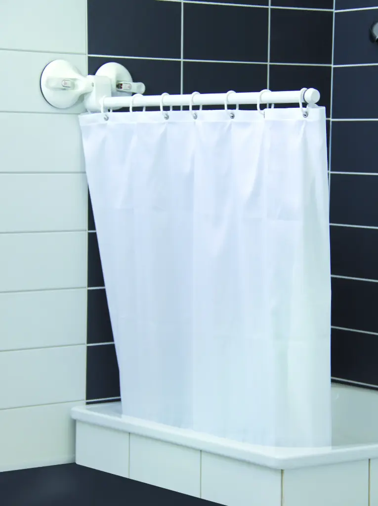 Telescopic shower rail with suction cup for shower curtain