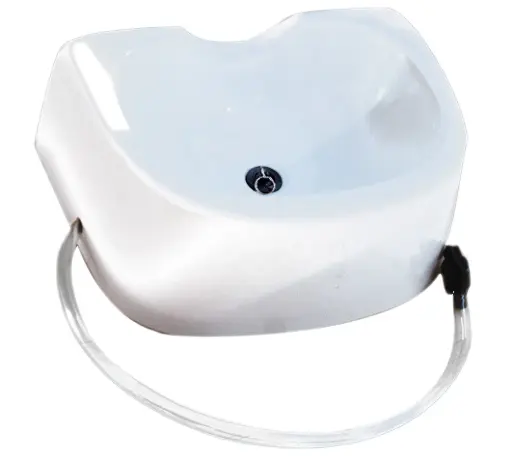 Bassin pour cheveux à utiliser au lit avec tuyau d'évacuation (plastique)