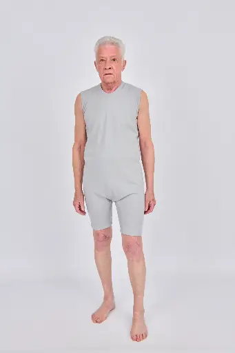 Grauer, ärmelloser Body mit Reißverschluss am Rücken