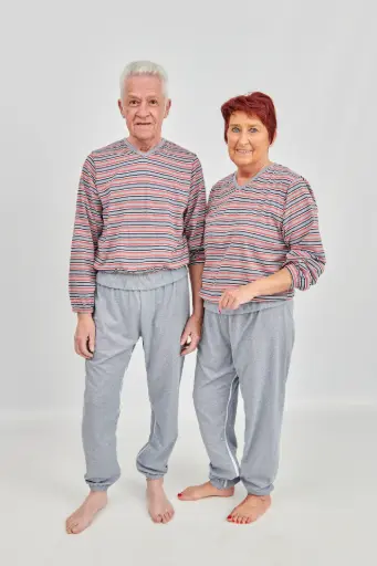 Sleepwear with zipper at the back, striped top with solid pants