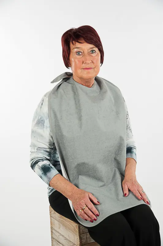 Bib in gray terry cloth