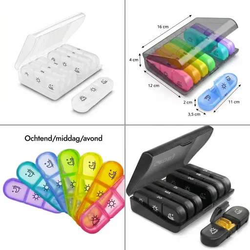 Pillendoos 7 dagen – 3 vakken Nederlandstalig – Compact reisformaat