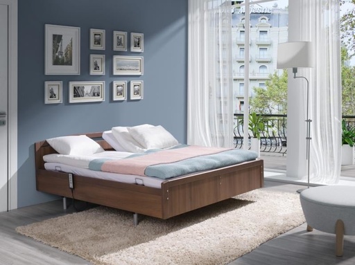 Electrically height-adjustable box double bed