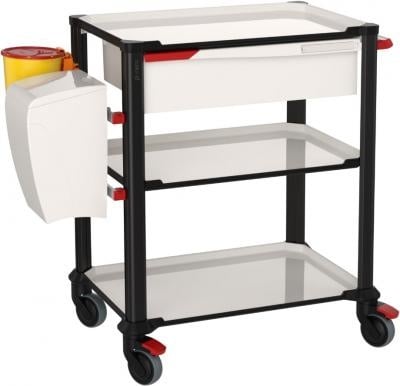 Pi-Nero trolley with 3 shelves with handle, black/white